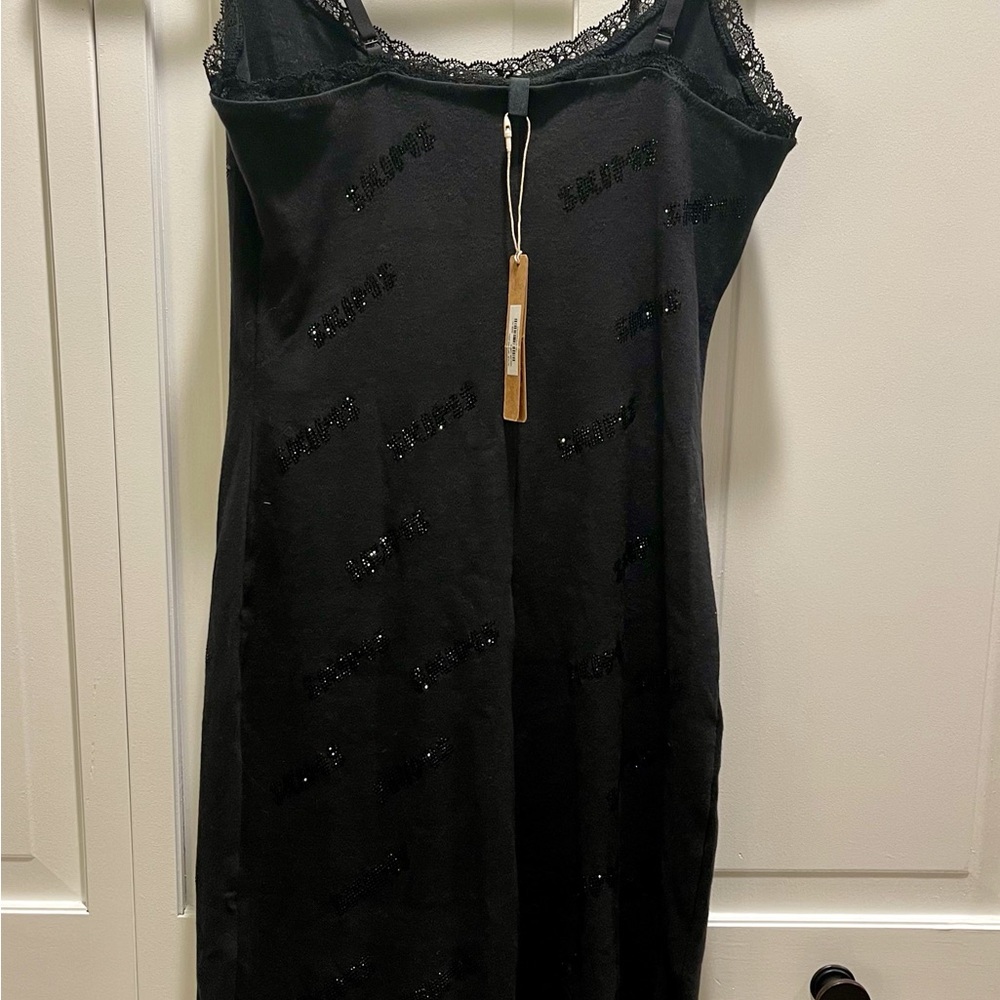 SKIMS NWT Rhinestone Logo Pointelle Mini Slip Dress Onyx - Picture 3 of 5